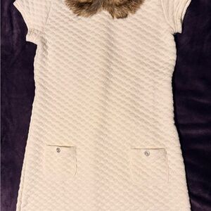 Chic Cream Kids Dress with Faux Fur Collar